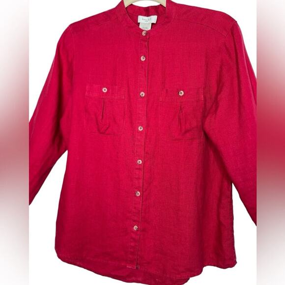 Kate Hill Red Linen Button Up Blouse Size PM - Picture 3 of 9